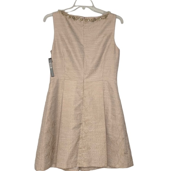 Tahari Sharon Fit & Flare Beaded Cocktail Dress 12 NWT Taupe Beige Party Classy - Picture 2 of 15